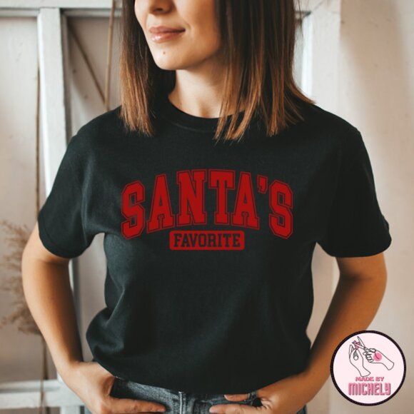 Santa's Favorite Chritmas Graphic Black Tshirt - Picture 2 of 6